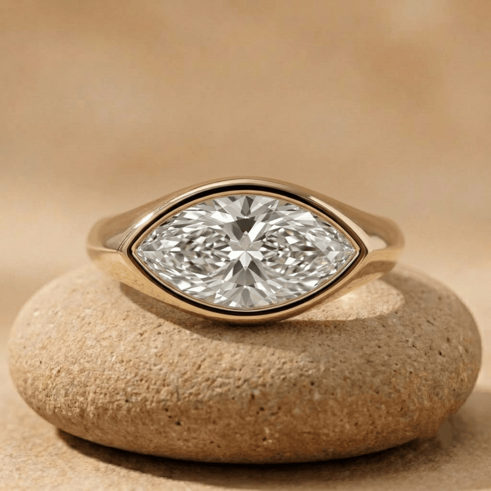 Marquise lab grown diamond bezel solitaire signet ring