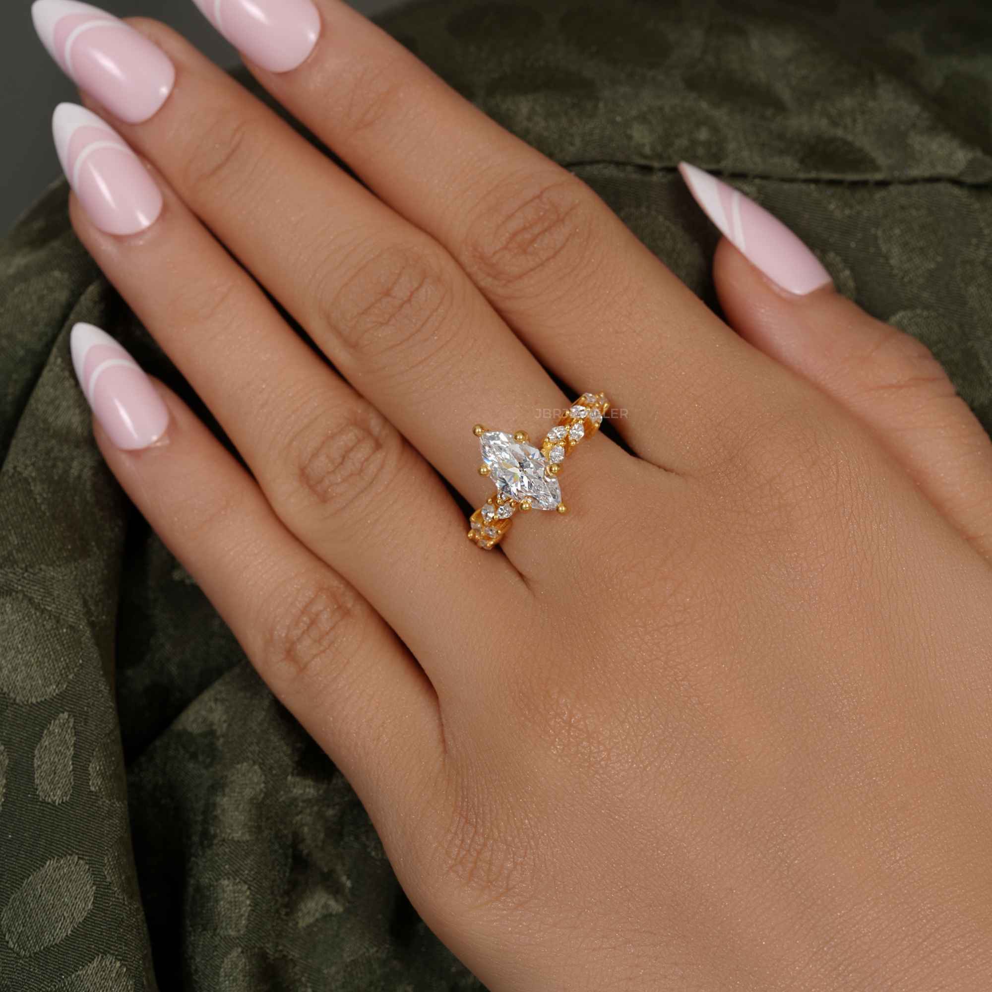 Marquise Lab Grown Diamond Engagement Ring With Accent Stone - JBR Jeweler