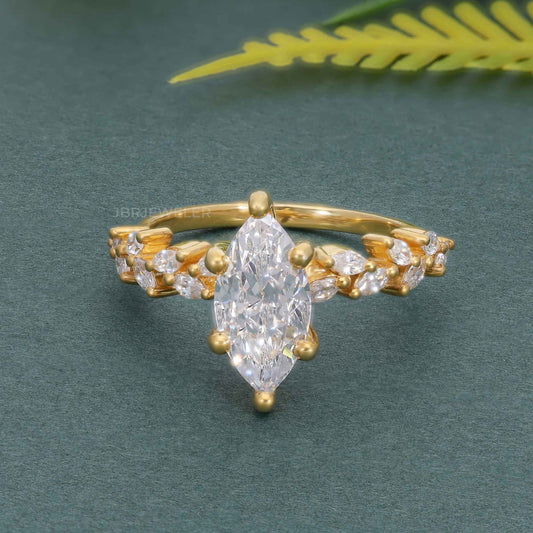 Bague de fiançailles en diamants cultivés en laboratoire Marquise avec pierre d'accent