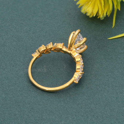 Bague de fiançailles en diamants cultivés en laboratoire Marquise avec pierre d'accent