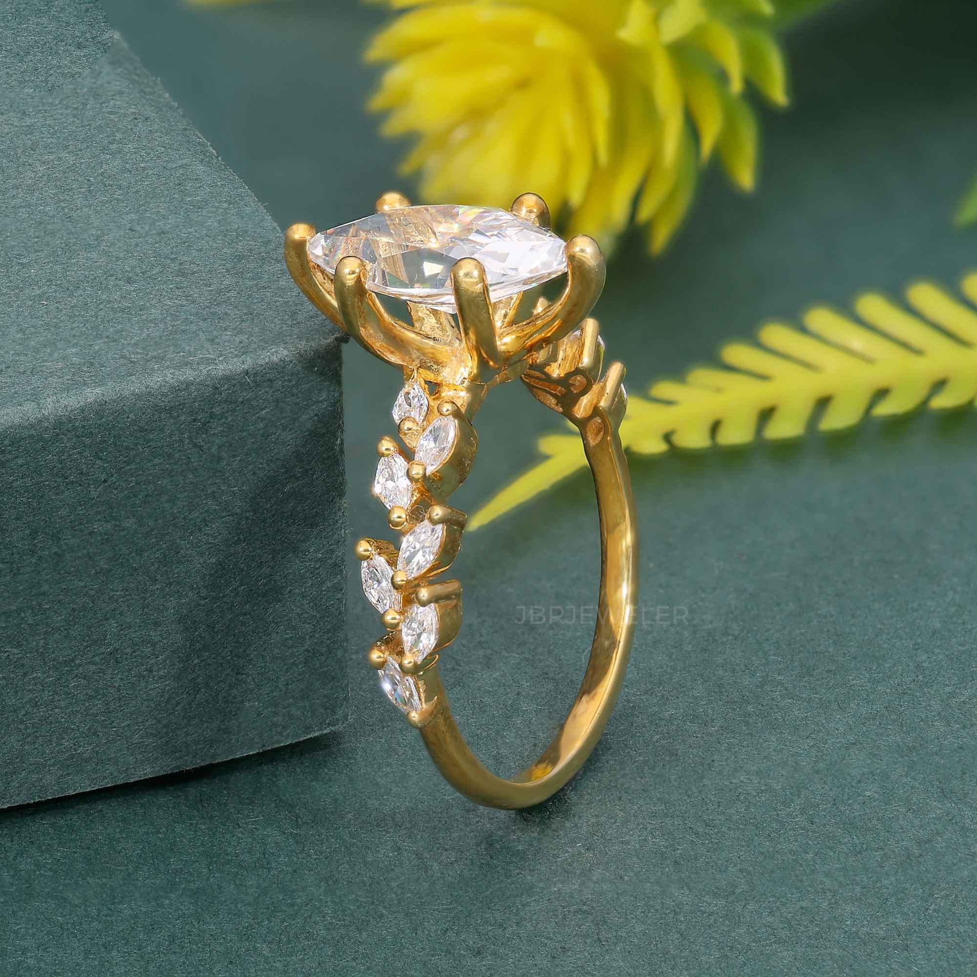 Marquise Moissanite Diamond Engagement Ring With Accent Stone - JBR Jeweler