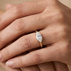 Marquise lab grown diamond ring worn on hand Finger