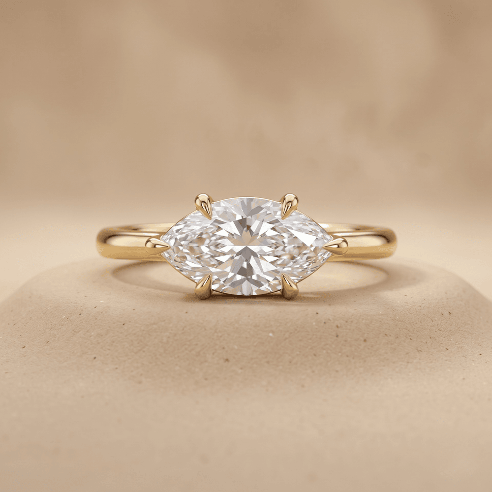 Marquise lab grown diamond East West ring in 14K gold