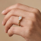 Marquise lab grown diamond east-west ring worn on hand Finger