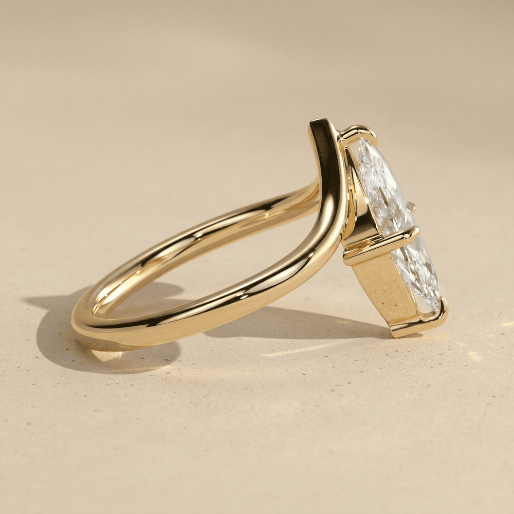 Elegant marquise solitaire engagement ring with curved band