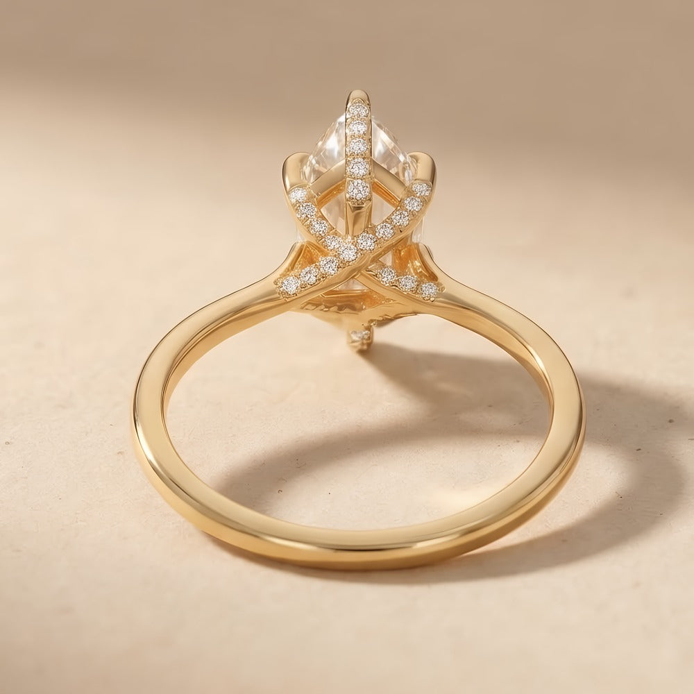 Cathedral Marquise Moissanite Ring top view sparkle