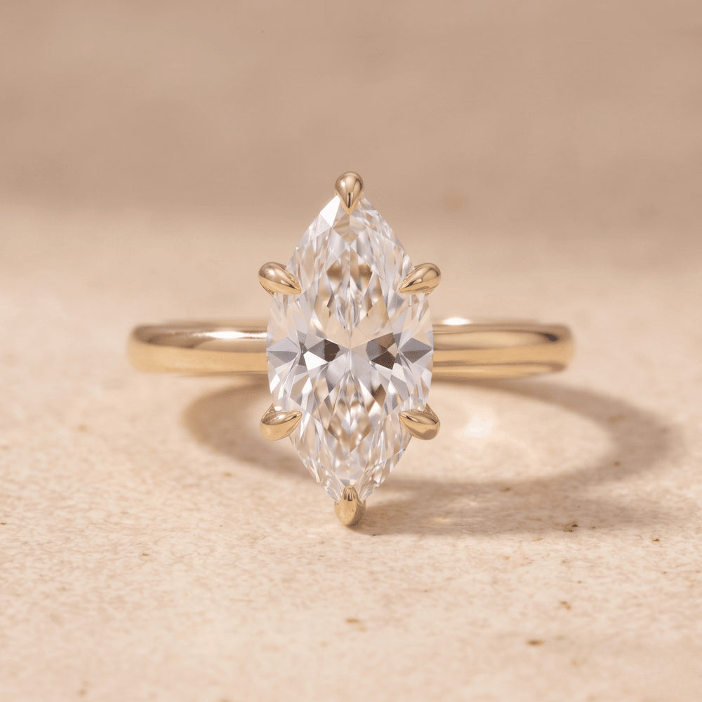 Marquise Moissanite Cathedral Engagement Ring front view