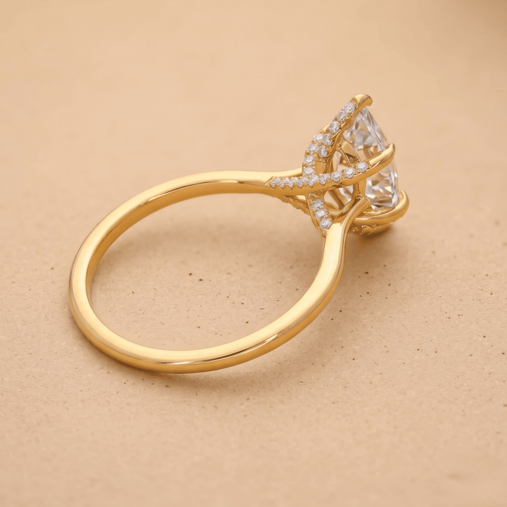 Marquise Moissanite Engagement Ring proposal setting