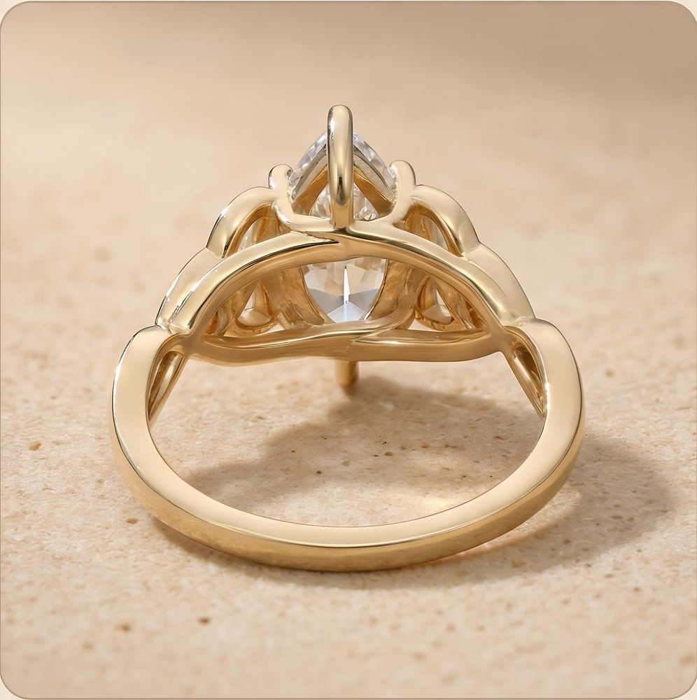 Celtic dragon motif marquise gold ring top view
