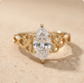 Marquise Moissanite Celtic Dragon Ring in 14K gold front view