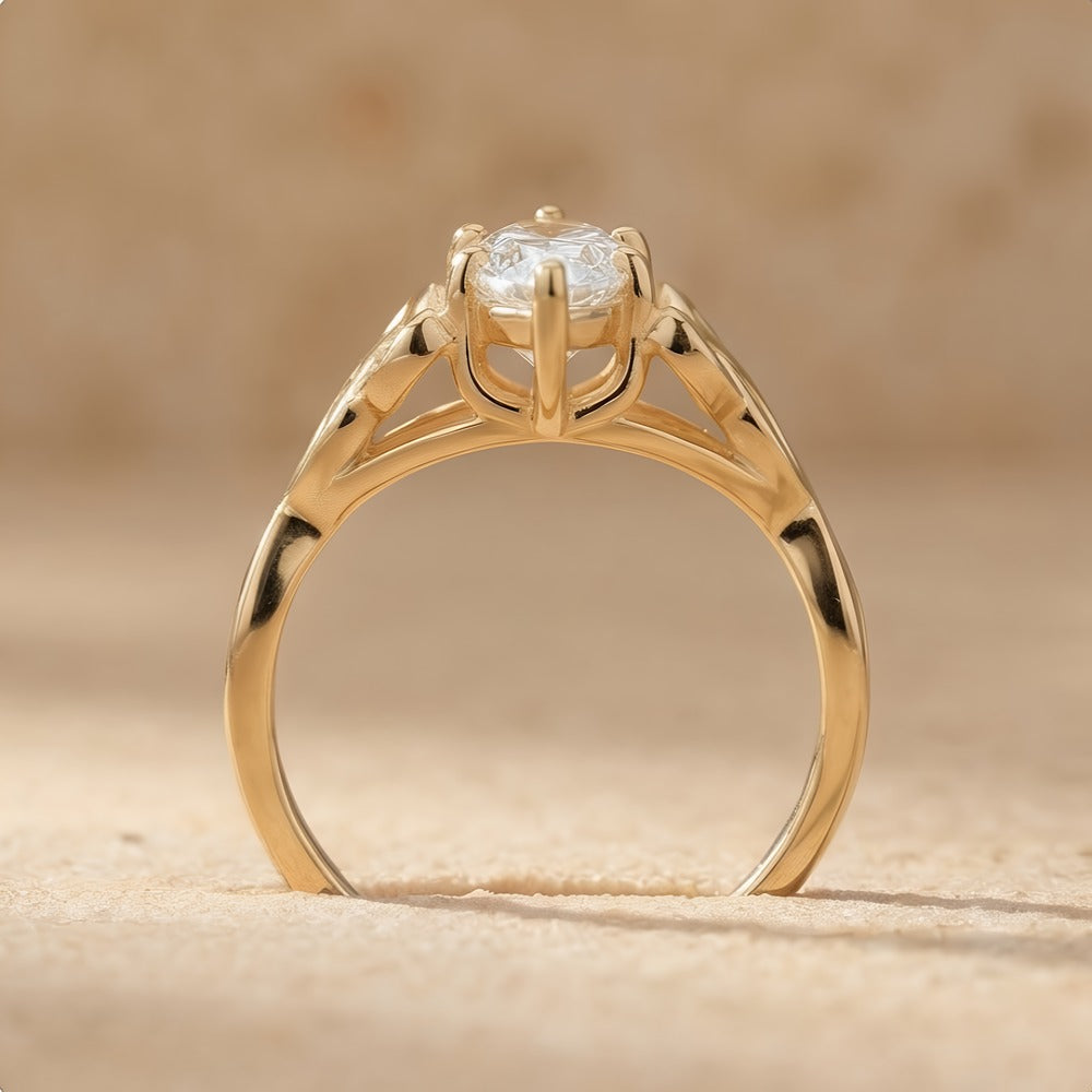 14K gold Marquise Celtic dragon ring side angle
