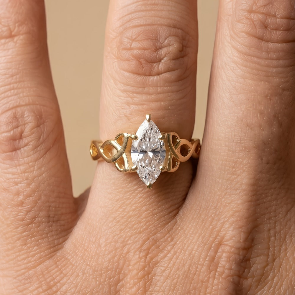 Marquise Moissanite Celtic Dragon Ring on hand