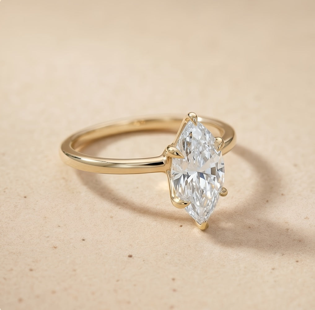 Marquise moissanite engagement ring side profile