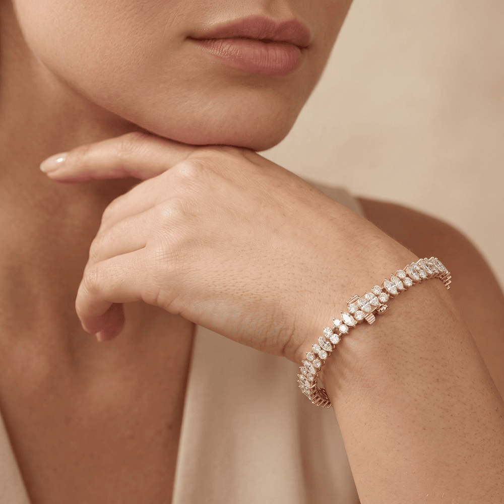 Marquise & Round Bracelet in Yellow Gold Lab Diamond Heand Pose