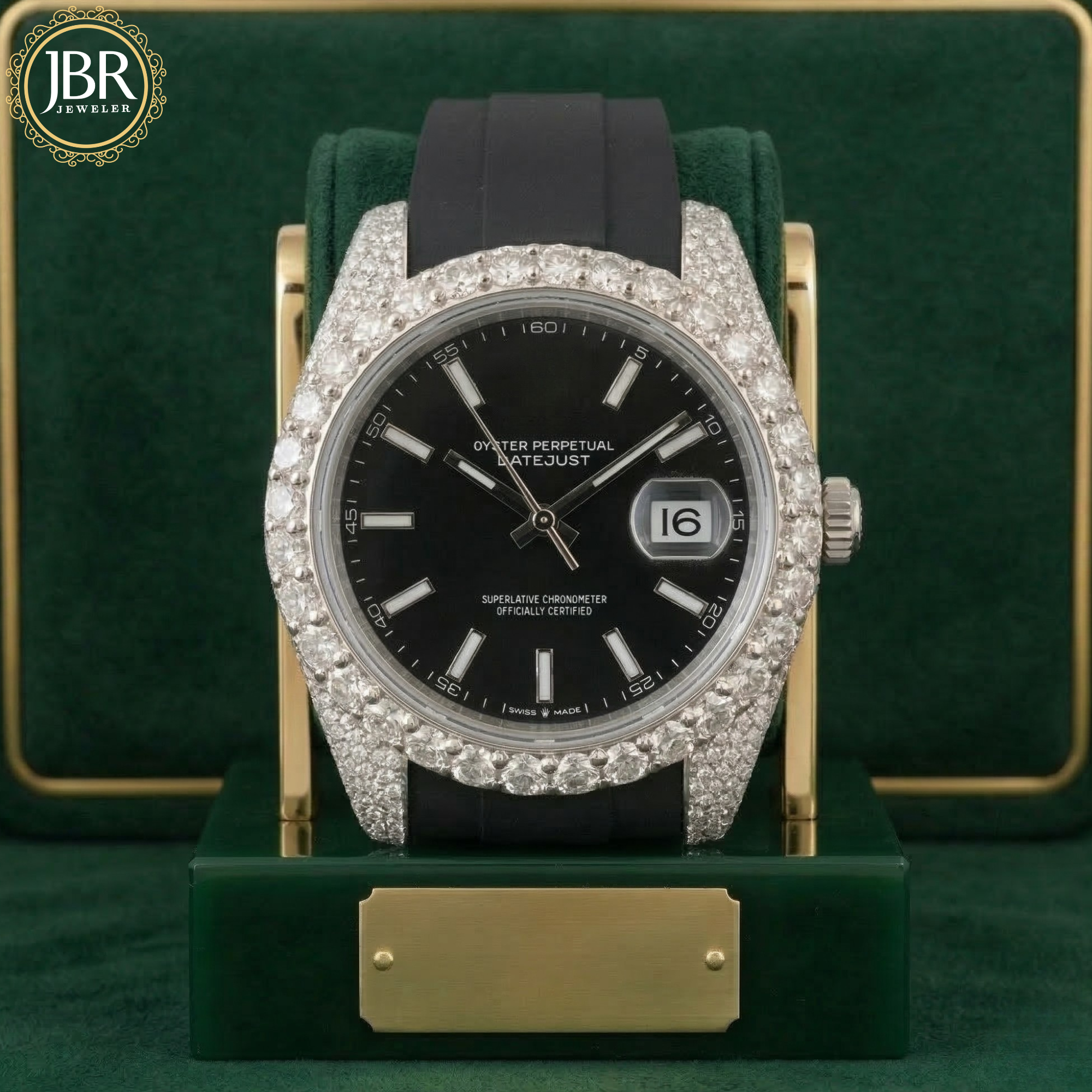 Men’s black dial moissanite watch with big bezel and black silicone strap luxury wrist watch