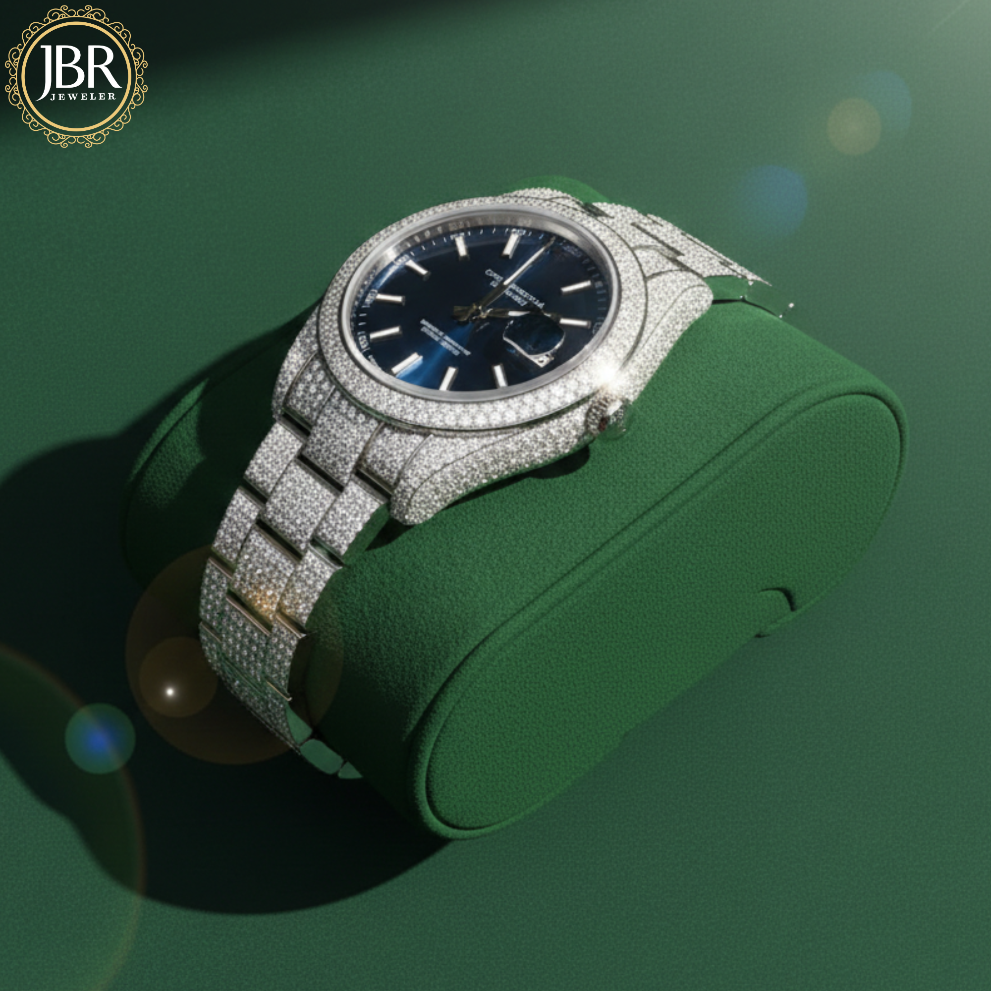 Men's Blue Dial Moissanite Fully Iced Out Watch For Men