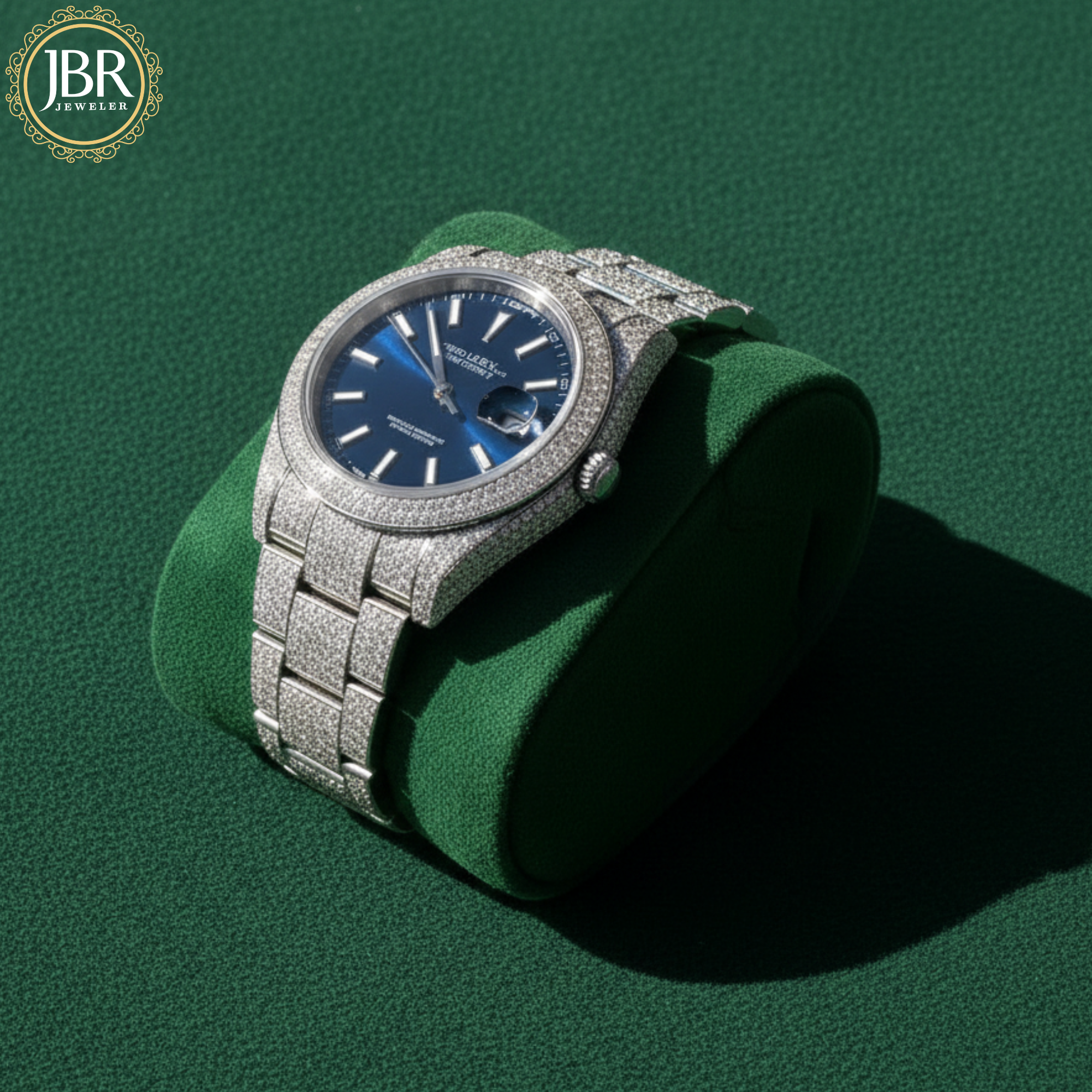 Men's Blue Dial Moissanite Fully Iced Out Watch For Men