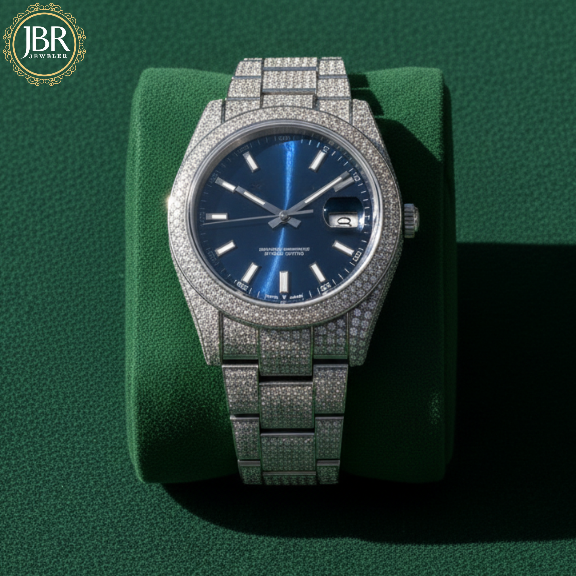 Men's Blue Dial Moissanite Fully Iced Out Watch For Men