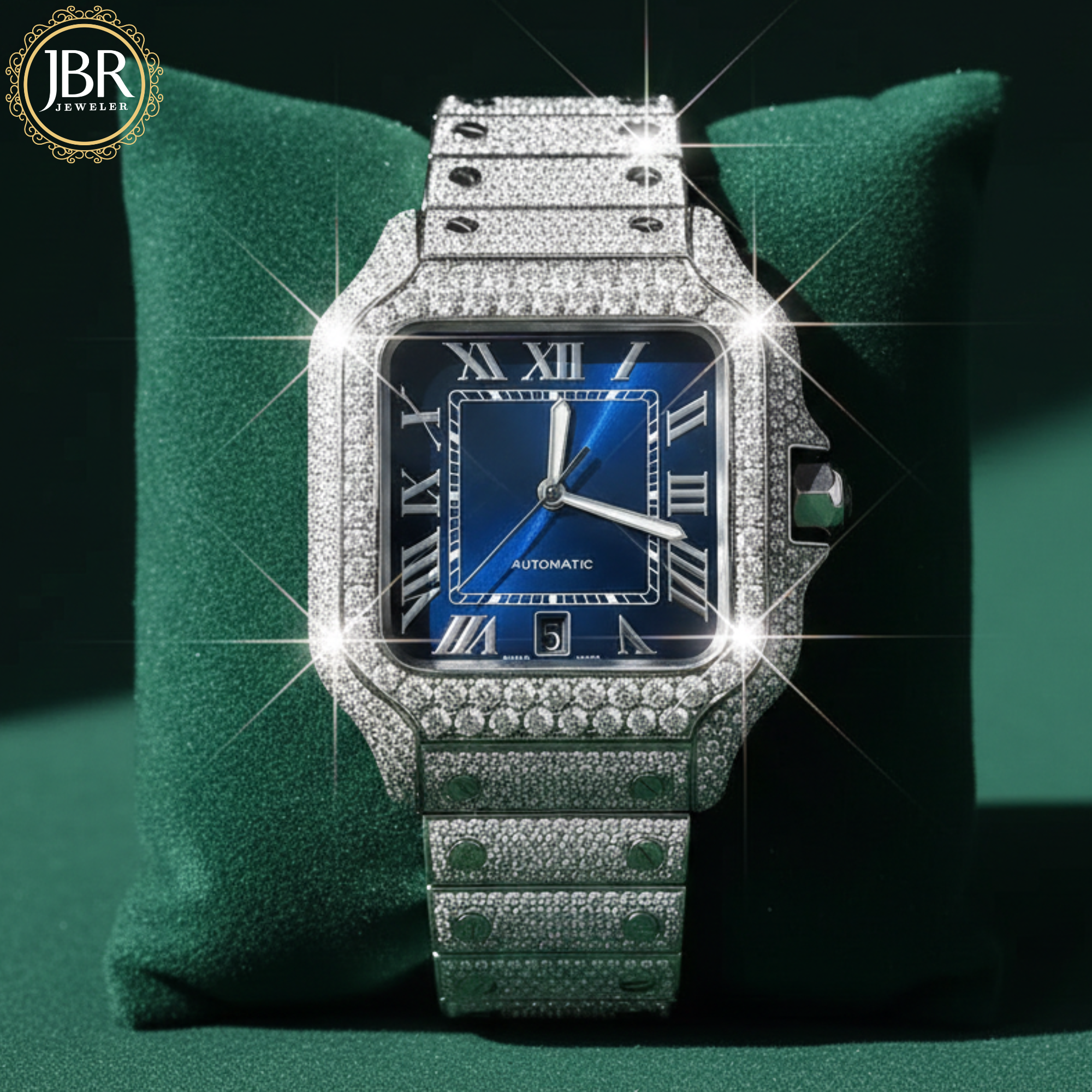 Men's Blue Dial VVS Moissanite Hip Hop Rapper Watch