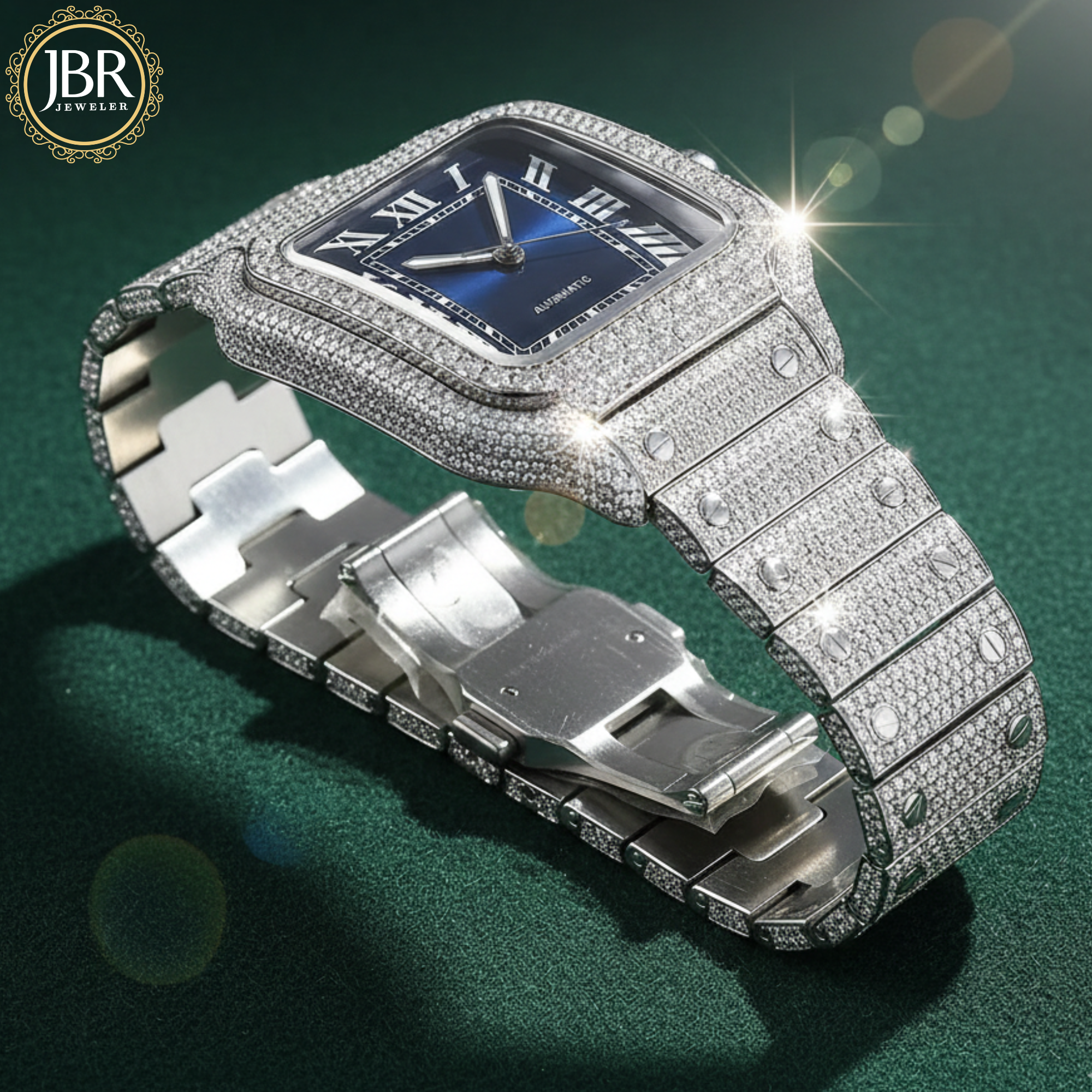 Men's Blue Dial VVS Moissanite Hip Hop Rapper Watch