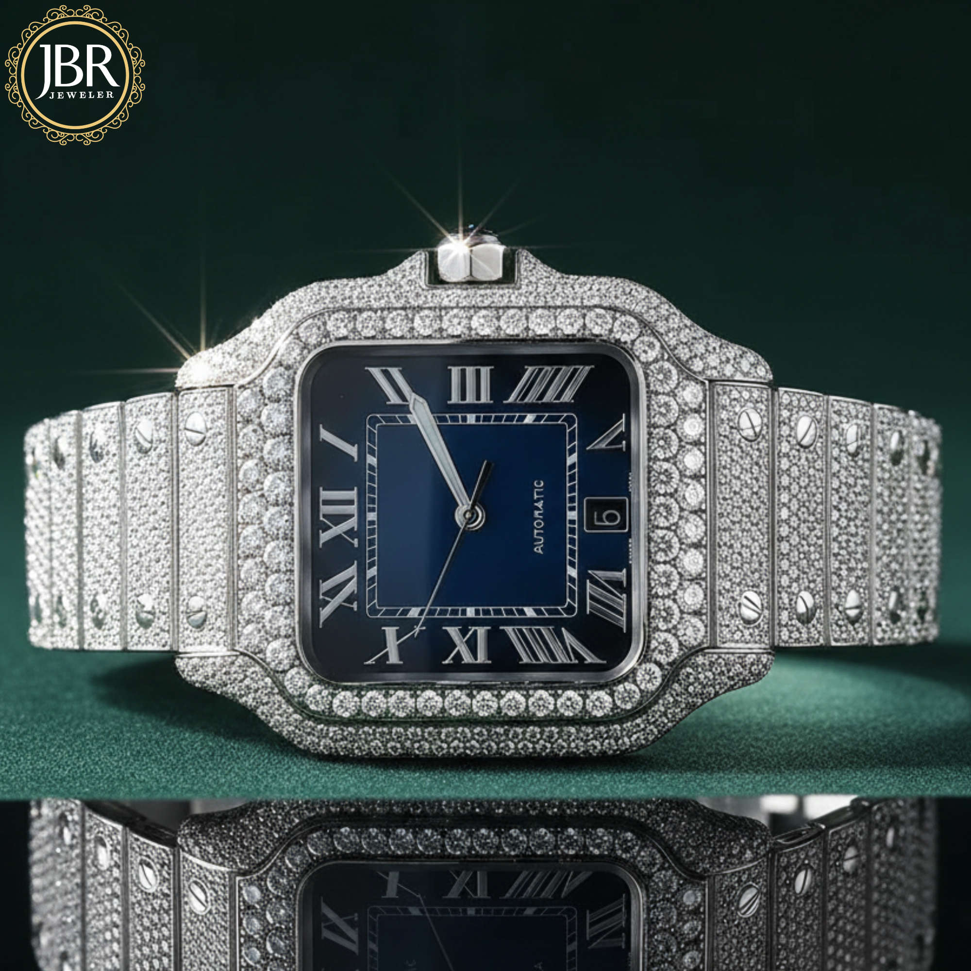 Men's Blue Dial VVS Moissanite Hip Hop Rapper Watch