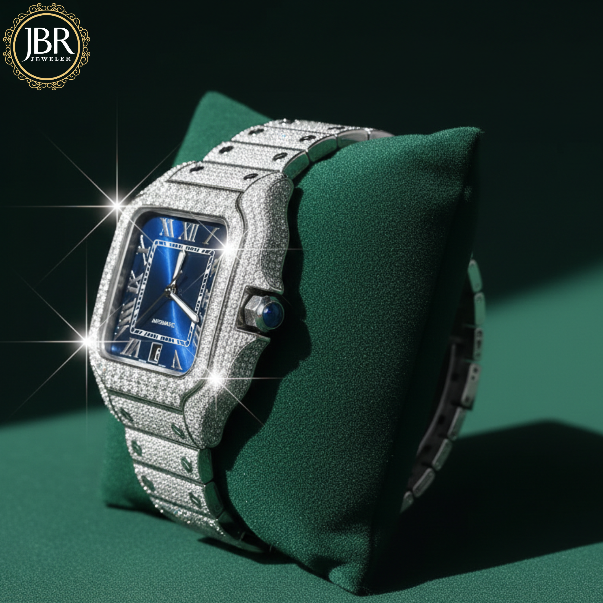 Men's Blue Dial VVS Moissanite Hip Hop Rapper Watch