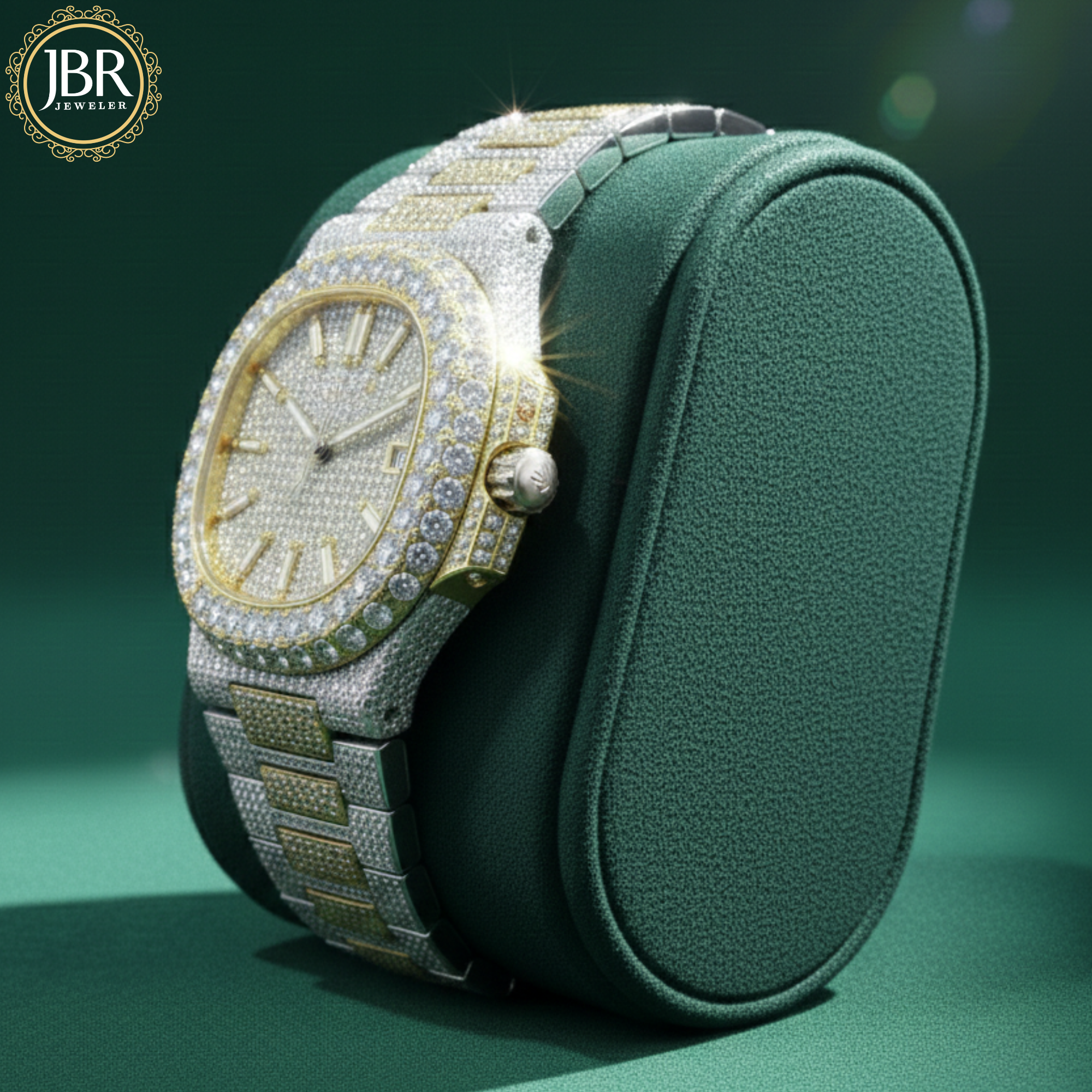 Men's Fully Studded Two Tone Full Diamond Watch For Gift