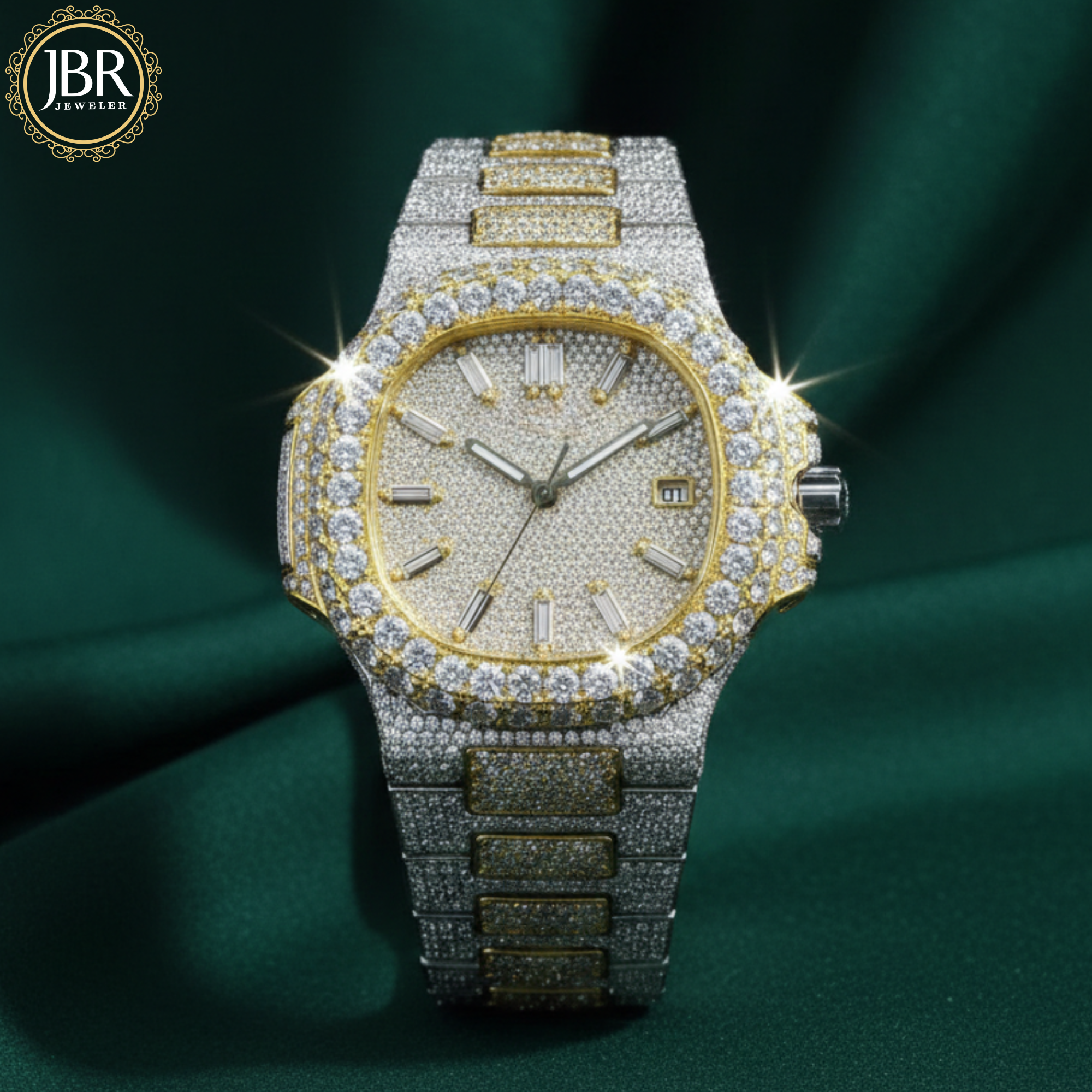 Men's Fully Studded Two Tone Full Diamond Watch For Gift