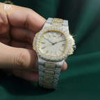 Men's Fully Studded Two Tone Full Diamond Watch For Gift