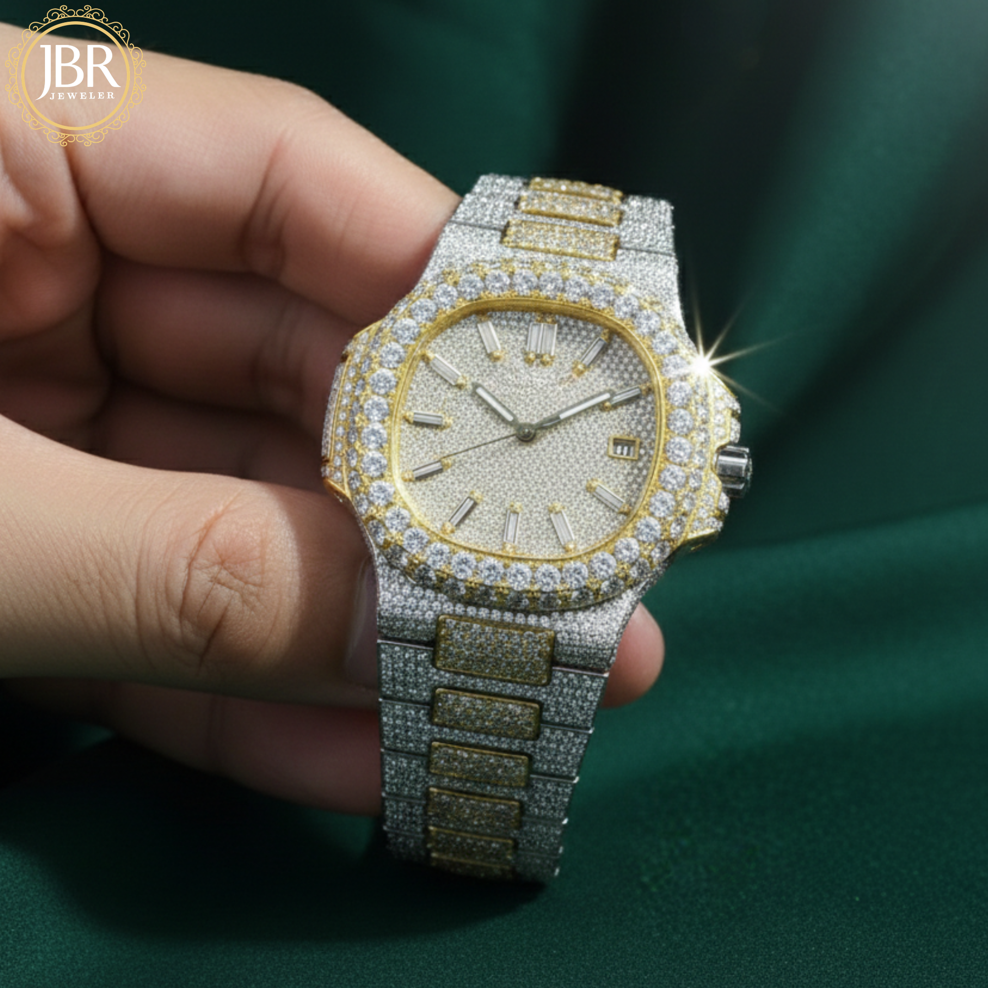 Men's Fully Studded Two Tone Full Diamond Watch For Gift