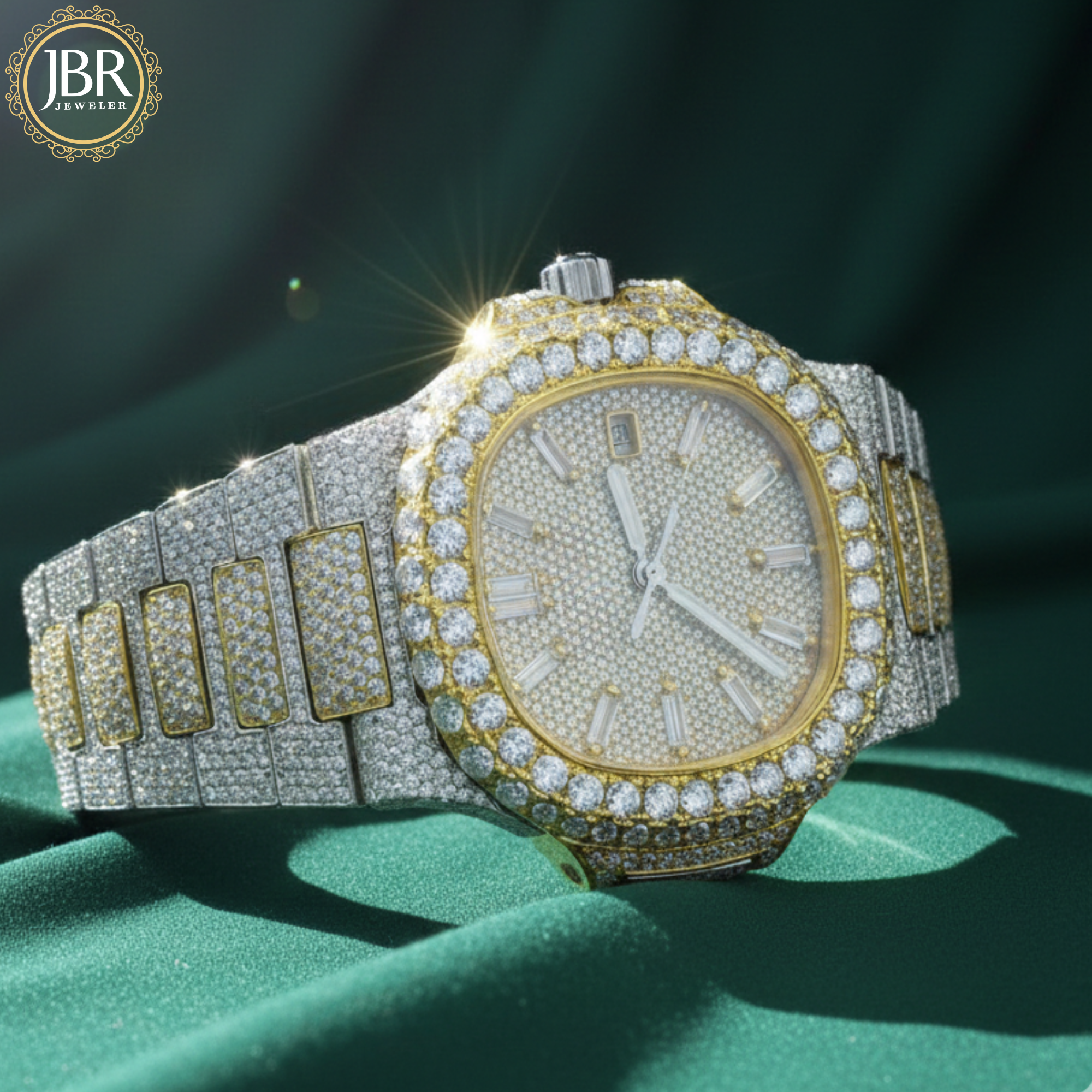 Men's Fully Studded Two Tone Full Diamond Watch For Gift