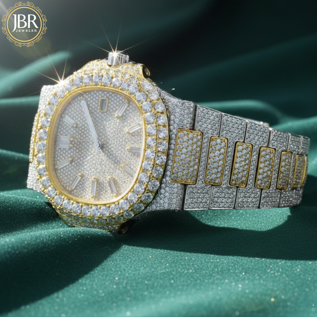 Men's Fully Studded Two Tone Full Diamond Watch For Gift