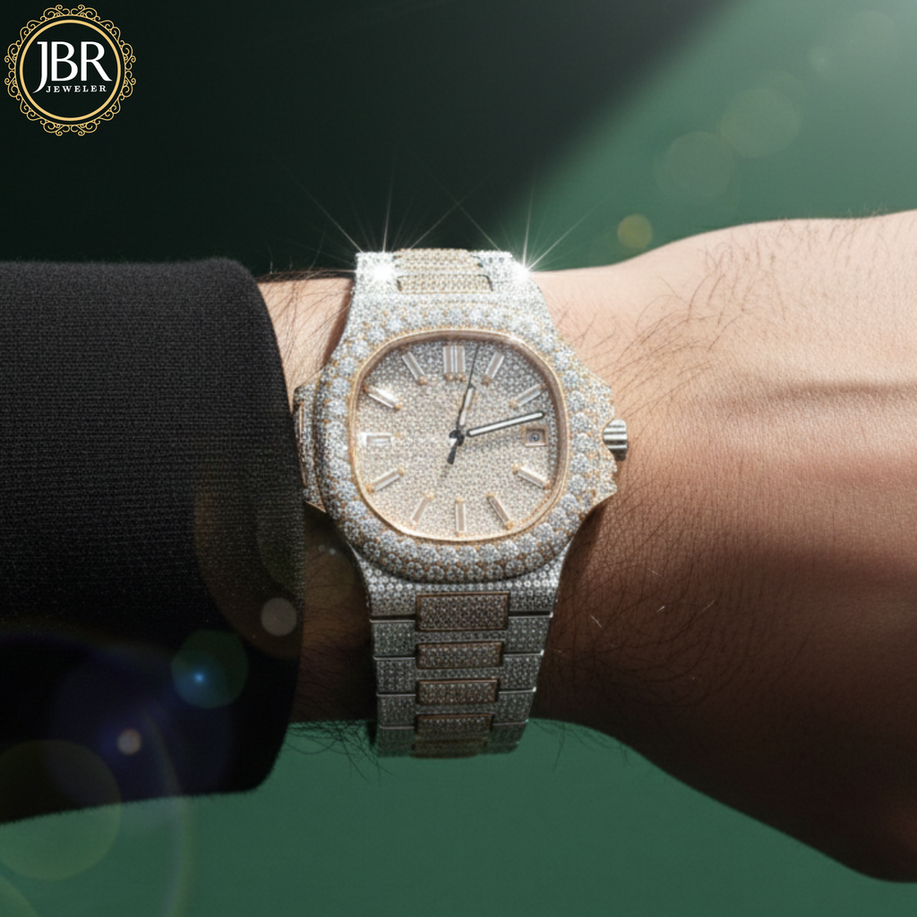 Men's Fully Studded Two Tone Full Diamond Watch For Gift