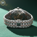 Men’s trendy VVS moissanite diamond watch featuring a fully iced-out bezel and dial, hand-set sparkling stones, and a bold modern design with a high-polish luxury finish.