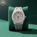 Men’s trendy VVS moissanite diamond watch featuring a fully iced-out bezel and dial, hand-set sparkling stones, and a bold modern design with a high-polish luxury finish.