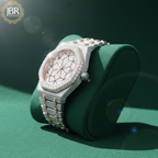 Men’s trendy VVS moissanite diamond watch featuring a fully iced-out bezel and dial, hand-set sparkling stones, and a bold modern design with a high-polish luxury finish.