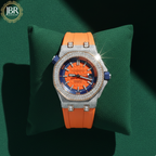 Men's Orange Belt Moissanite Diamond Hip Hop Wrist Watch
