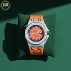 Men's Orange Belt Moissanite Diamond Hip Hop Wrist Watch
