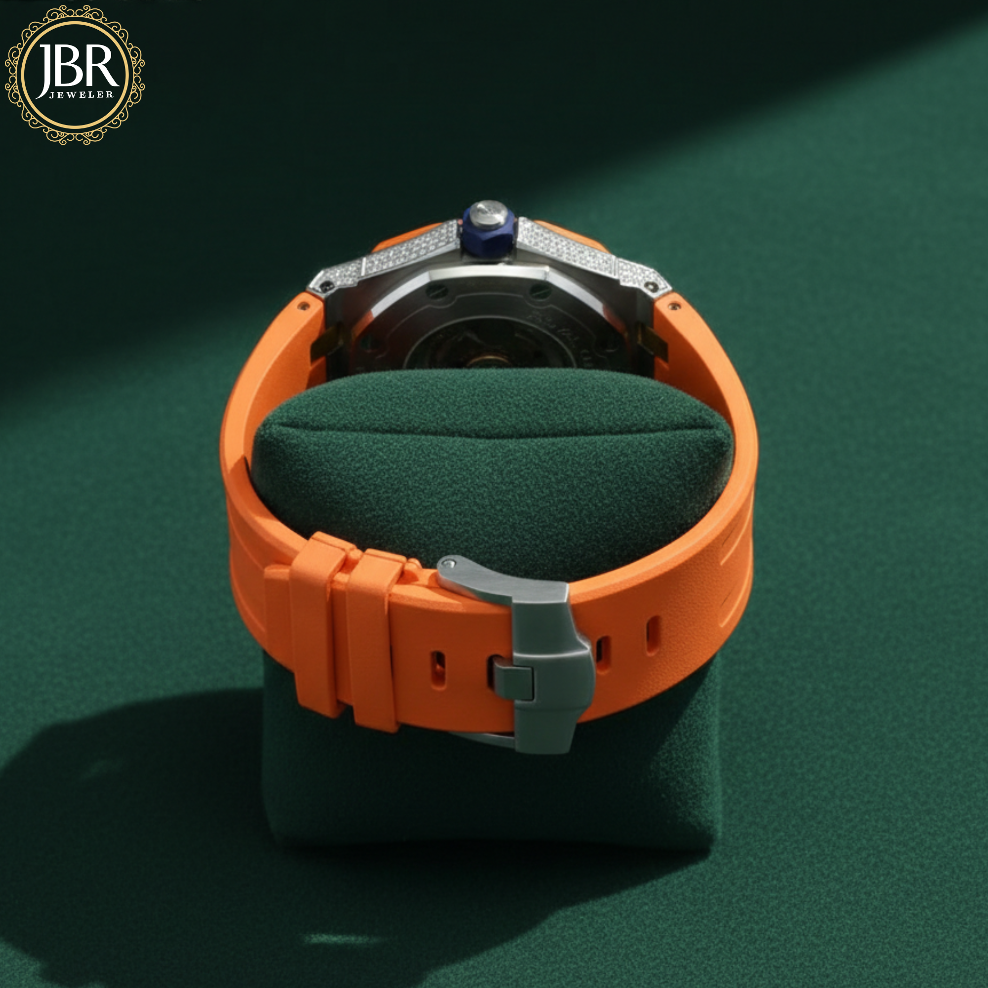 Men's Orange Belt Moissanite Diamond Hip Hop Wrist Watch