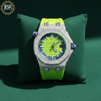 Men's Trendy Parrot Silicon Straps Round Cut VVS Diamond Watch