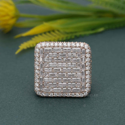 Bague glacée pour hommes, bague baguette et diamant Moissanite VVS taille ronde