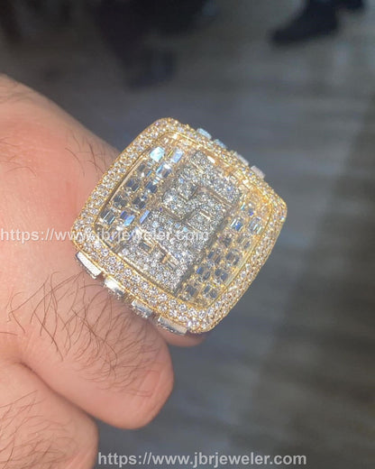 Mens Iced Out Ring Bustdown VVS Moissanite Diamond Championship Ring