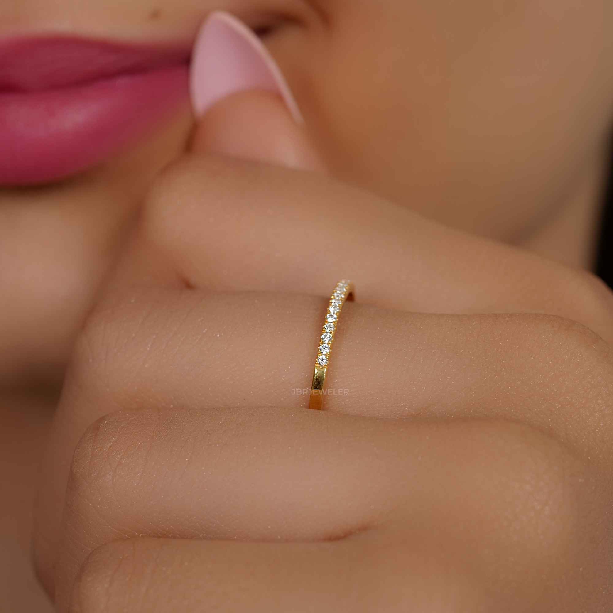 Micro Pave Dainty Lab Grown Eternity Ring Band - JBR Jeweler