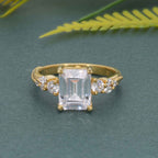 Milgrain Three Stone Emerald Moissanite Diamond Engagement Ring - JBR Jeweler