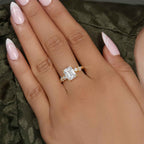 Milgrain Three Stone Emerald Moissanite Diamond Engagement Ring - JBR Jeweler