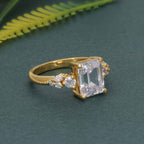 Milgrain Three Stone Emerald Lab grown Diamond Engagement Ring