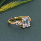 Milgrain Three Stone Emerald Moissanite Diamond Engagement Ring - JBR Jeweler