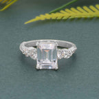 Milgrain Three Stone Emerald Moissanite Diamond Engagement Ring - JBR Jeweler