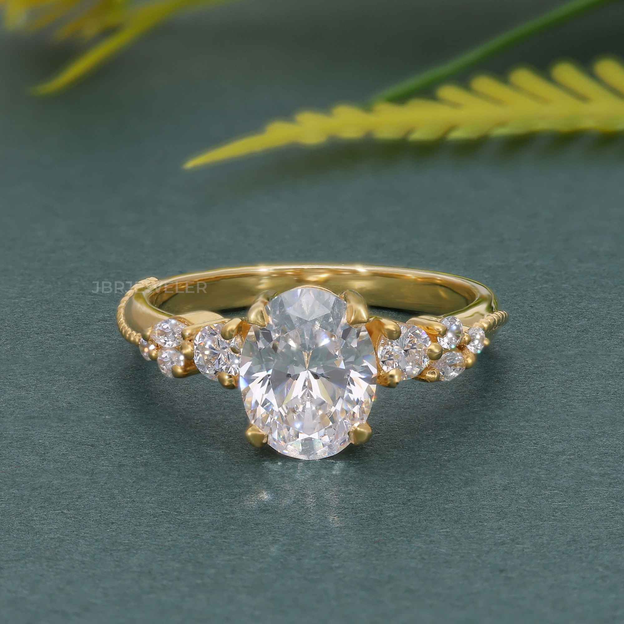 Milgrain Three Stone Oval Lab grown Diamond Engagement Ring - JBR Jeweler