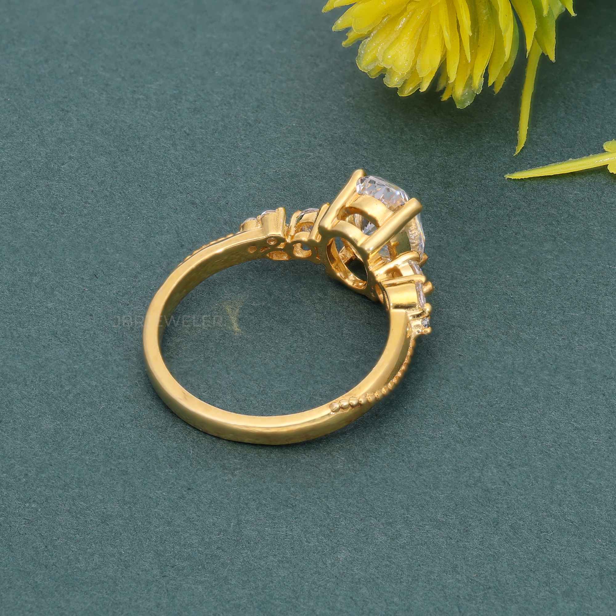Milgrain Three Stone Oval Lab grown Diamond Engagement Ring - JBR Jeweler